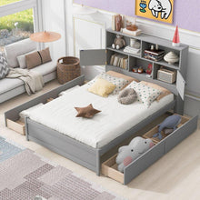 Carregar imagem no visualizador da galeria, Full Size Platform Bed with Storage Headboard, Charging Station and 4 Drawers, Gray