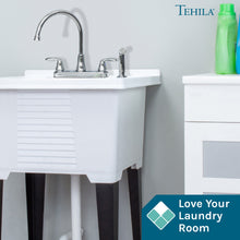 Cargar imagen en el visor de la galería, Tehila Chrome Finish Wide-set Gooseneck Faucet with Side Sprayer