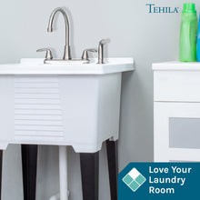 Load image into Gallery viewer, Tehila Stainless Steel Finish Wide-set Gooseneck Faucet with Side Sprayer