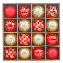 Carregar imagem no visualizador da galeria, Glittery Red and Gold Christmas Ornament Bauble Set, Elegant 16 Piece Bundle