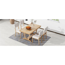 Carregar imagem no visualizador da galeria, Rustic 5-piece Dining Table Set with 4 Upholstered Chairs, 59-inch Rectangular Dining Table with Trestle Table Base, Naural