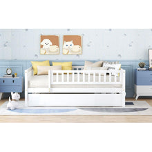 Carregar imagem no visualizador da galeria, Full Size Wood Daybed with Trundle and Fence Guardrails, White
