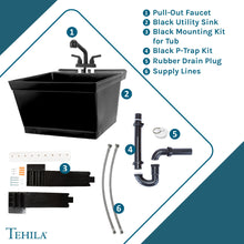 Load image into Gallery viewer, Tehila Standard Wall-Mounted Black Utility Sink with Black Finish Pull-Out Faucet