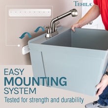 Load image into Gallery viewer, Tehila Standard Wall-Mounted Grey Utility Sink with Stainless Steel Finish Pull-Out Faucet
