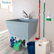 Load image into Gallery viewer, Tehila Standard Wall-Mounted Grey Utility Sink with Stainless Steel Finish Pull-Out Faucet