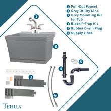 Load image into Gallery viewer, Tehila Standard Wall-Mounted Grey Utility Sink with Stainless Steel Finish Pull-Out Faucet