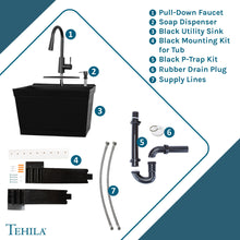 Cargar imagen en el visor de la galería, Tehila Standard Wall-Mounted Black Utility Sink with Black Finish Pull-Down Faucet