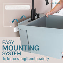 Load image into Gallery viewer, Tehila Standard Wall-Mounted Grey Utility Sink with Black Finish Pull-Down Faucet