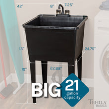 Cargar imagen en el visor de la galería, Tehila Basics Freestanding Black Utility Sink with Black Finish Dual Handle Utility Faucet