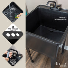 Cargar imagen en el visor de la galería, Tehila Basics Freestanding Black Utility Sink with Black Finish Dual Handle Utility Faucet