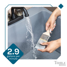 Load image into Gallery viewer, Tehila Basics Freestanding Grey Utility Sink with Black Finish Dual Handle Utility Faucet