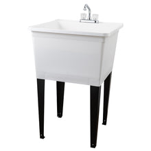 Cargar imagen en el visor de la galería, Tehila Basics Freestanding White Utility Sink with Chrome Finish Dual Handle Utility Faucet