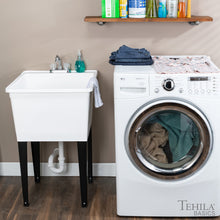 Cargar imagen en el visor de la galería, Tehila Basics Freestanding White Utility Sink with Chrome Finish Dual Handle Utility Faucet