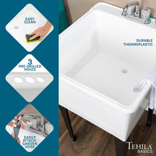 Cargar imagen en el visor de la galería, Tehila Basics Freestanding White Utility Sink with Chrome Finish Dual Handle Utility Faucet