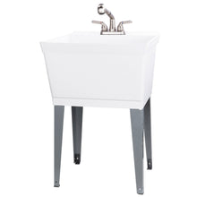 Load image into Gallery viewer, Tehila Standard Freestanding White Utility Sink with Stainless Steel Finish Pull-Out Faucet