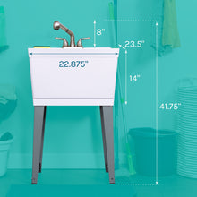 Load image into Gallery viewer, Tehila Standard Freestanding White Utility Sink with Stainless Steel Finish Pull-Out Faucet