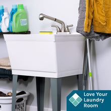 Load image into Gallery viewer, Tehila Standard Freestanding White Utility Sink with Stainless Steel Finish Pull-Out Faucet