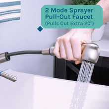 Load image into Gallery viewer, Tehila Standard Freestanding White Utility Sink with Stainless Steel Finish Pull-Out Faucet