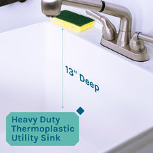 Load image into Gallery viewer, Tehila Standard Freestanding White Utility Sink with Stainless Steel Finish Pull-Out Faucet