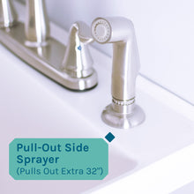 Load image into Gallery viewer, Tehila Standard Freestanding White Utility Sink with Grey Legs and Stainless Steel Finish Wide-set Gooseneck Faucet with Side Sprayer