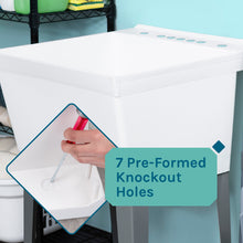 Load image into Gallery viewer, Tehila Standard Freestanding White Utility Sink with Grey Legs and Stainless Steel Finish Wide-set Gooseneck Faucet with Side Sprayer