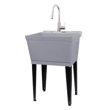 Load image into Gallery viewer, Tehila Standard Freestanding Grey Utility Sink with Stainless Steel Finish High-Arc Pull-Down Faucet