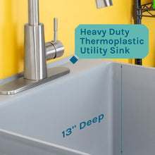 Load image into Gallery viewer, Tehila Standard Freestanding Grey Utility Sink with Stainless Steel Finish High-Arc Pull-Down Faucet