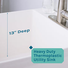 Load image into Gallery viewer, Tehila Standard Freestanding White Utility Sink with Stainless Steel Finish High-Arc Pull-Down Faucet