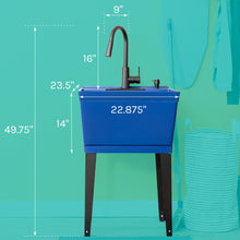 Load image into Gallery viewer, Tehila Standard Freestanding Blue Utility Sink with Black Finish High-Arc Pull-Down Faucet and Soap Dispenser