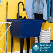 Load image into Gallery viewer, Tehila Standard Freestanding Blue Utility Sink with Black Finish High-Arc Pull-Down Faucet and Soap Dispenser