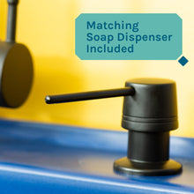 Load image into Gallery viewer, Tehila Standard Freestanding Blue Utility Sink with Black Finish High-Arc Pull-Down Faucet and Soap Dispenser