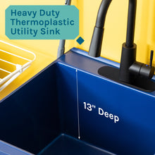 Load image into Gallery viewer, Tehila Standard Freestanding Blue Utility Sink with Black Finish High-Arc Pull-Down Faucet and Soap Dispenser