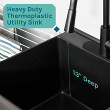 Carregar imagem no visualizador da galeria, Tehila Standard Freestanding Black Utility Sink with Black Finish High-Arc Pull-Down Faucet and Soap Dispenser