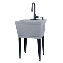Cargar imagen en el visor de la galería, Tehila Standard Freestanding Grey Utility Sink with Black Finish High-Arc Pull-Down Faucet and Soap Dispenser