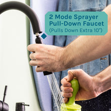 Cargar imagen en el visor de la galería, Tehila Standard Freestanding Grey Utility Sink with Black Finish High-Arc Pull-Down Faucet and Soap Dispenser