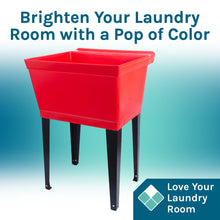 Cargar imagen en el visor de la galería, Tehila Standard Freestanding Red Utility Sink with Black Legs and Black Finish Wide-set Gooseneck Faucet with Side Sprayer