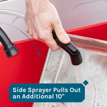 Cargar imagen en el visor de la galería, Tehila Standard Freestanding Red Utility Sink with Black Legs and Black Finish Wide-set Gooseneck Faucet with Side Sprayer