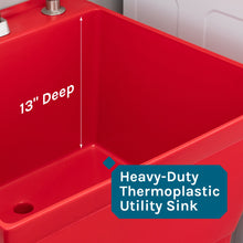 Carregar imagem no visualizador da galeria, Tehila Standard Freestanding Red Utility Sink with Black Legs and Stainless Steel Finish Wide-set Gooseneck Faucet with Side Sprayer