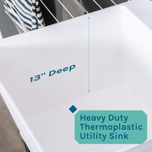 Load image into Gallery viewer, Tehila Standard Freestanding White Utility Sink with Black Legs and Stainless Steel Finish Wide-set Gooseneck Faucet with Side Sprayer