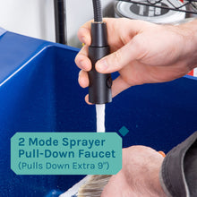 Load image into Gallery viewer, Tehila Standard Freestanding Blue Utility Sink with Black Finish High-Arc Coil Pull-Down Faucet