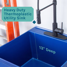 Load image into Gallery viewer, Tehila Standard Freestanding Blue Utility Sink with Black Finish High-Arc Coil Pull-Down Faucet