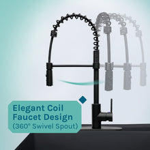 Cargar imagen en el visor de la galería, Tehila Standard Freestanding Black Utility Sink with Black Finish High-Arc Coil Pull-Down Faucet