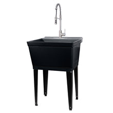 Cargar imagen en el visor de la galería, Tehila Standard Freestanding Black Utility Sink with Stainless Steel Finish High-Arc Coil Pull-Down Faucet