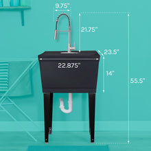 Cargar imagen en el visor de la galería, Tehila Standard Freestanding Black Utility Sink with Stainless Steel Finish High-Arc Coil Pull-Down Faucet