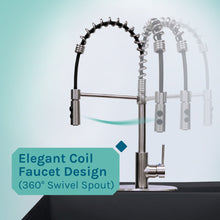 Cargar imagen en el visor de la galería, Tehila Standard Freestanding Black Utility Sink with Stainless Steel Finish High-Arc Coil Pull-Down Faucet