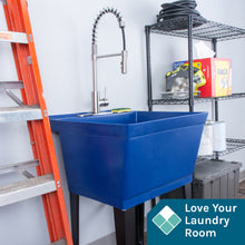 Load image into Gallery viewer, Tehila Standard Freestanding Blue Utility Sink with Stainless Steel Finish High-Arc Coil Pull-Down Faucet