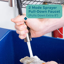 Load image into Gallery viewer, Tehila Standard Freestanding Blue Utility Sink with Stainless Steel Finish High-Arc Coil Pull-Down Faucet