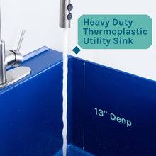 Load image into Gallery viewer, Tehila Standard Freestanding Blue Utility Sink with Stainless Steel Finish High-Arc Coil Pull-Down Faucet