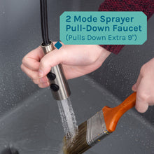 Cargar imagen en el visor de la galería, Tehila Standard Freestanding Grey Utility Sink with Stainless Steel Finish High-Arc Coil Pull-Down Faucet