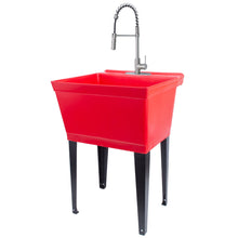 Cargar imagen en el visor de la galería, Tehila Standard Freestanding Red Utility Sink with Stainless Steel Finish High-Arc Coil Pull-Down Faucet